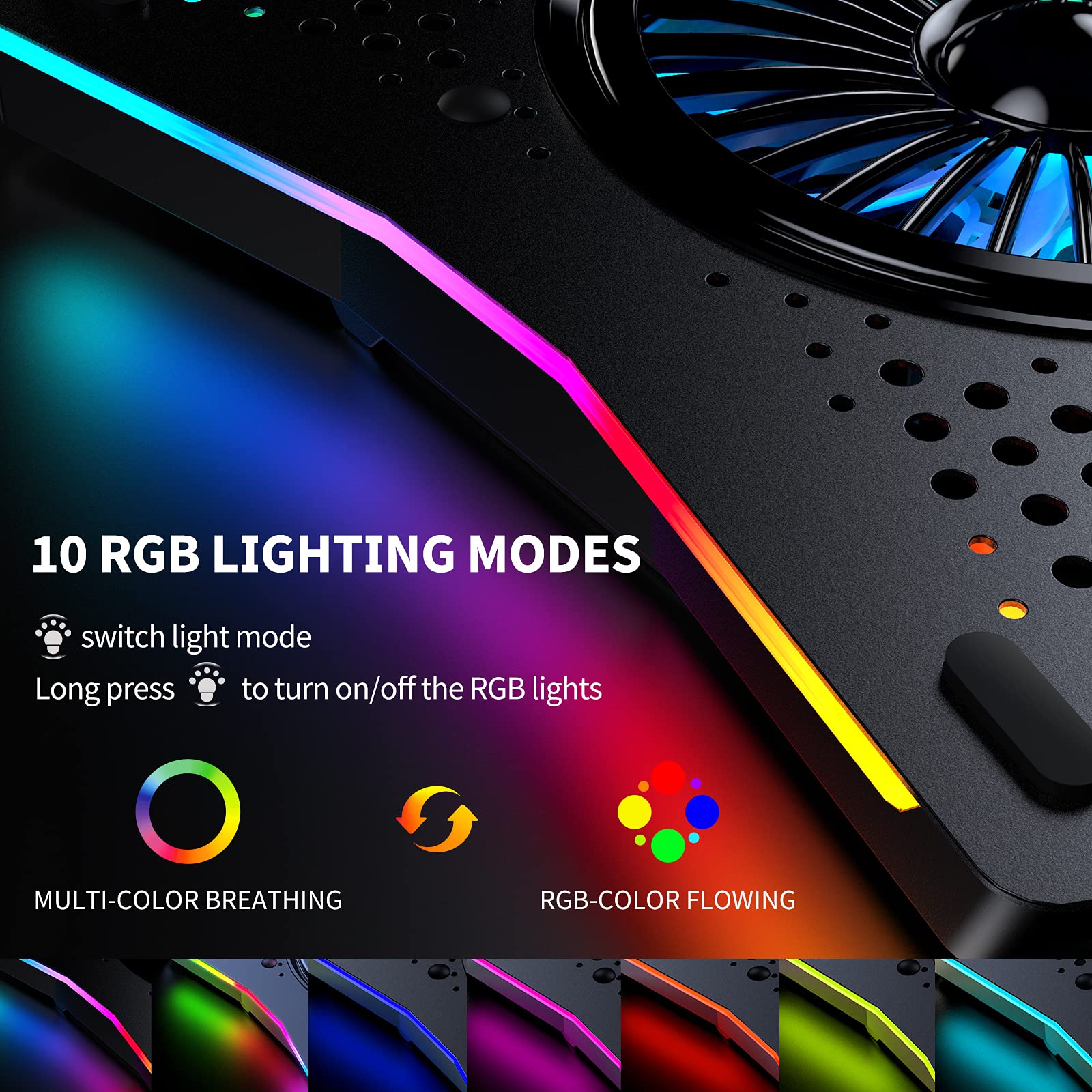 TECKNET RGB Cooling Pad, 2 High-speed Silent Laptop Fans with 2 USB Ports