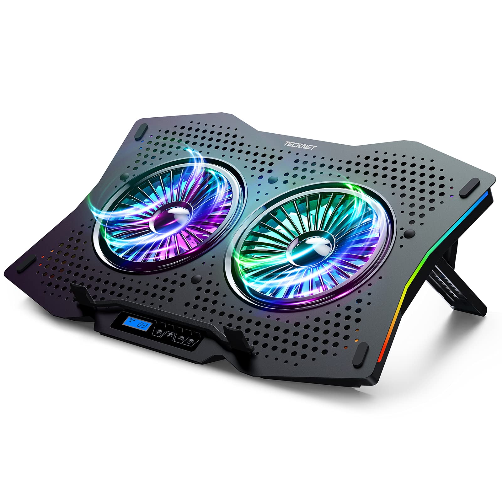 TECKNET RGB Cooling Pad, 2 High-speed Silent Laptop Fans with 2 USB Ports