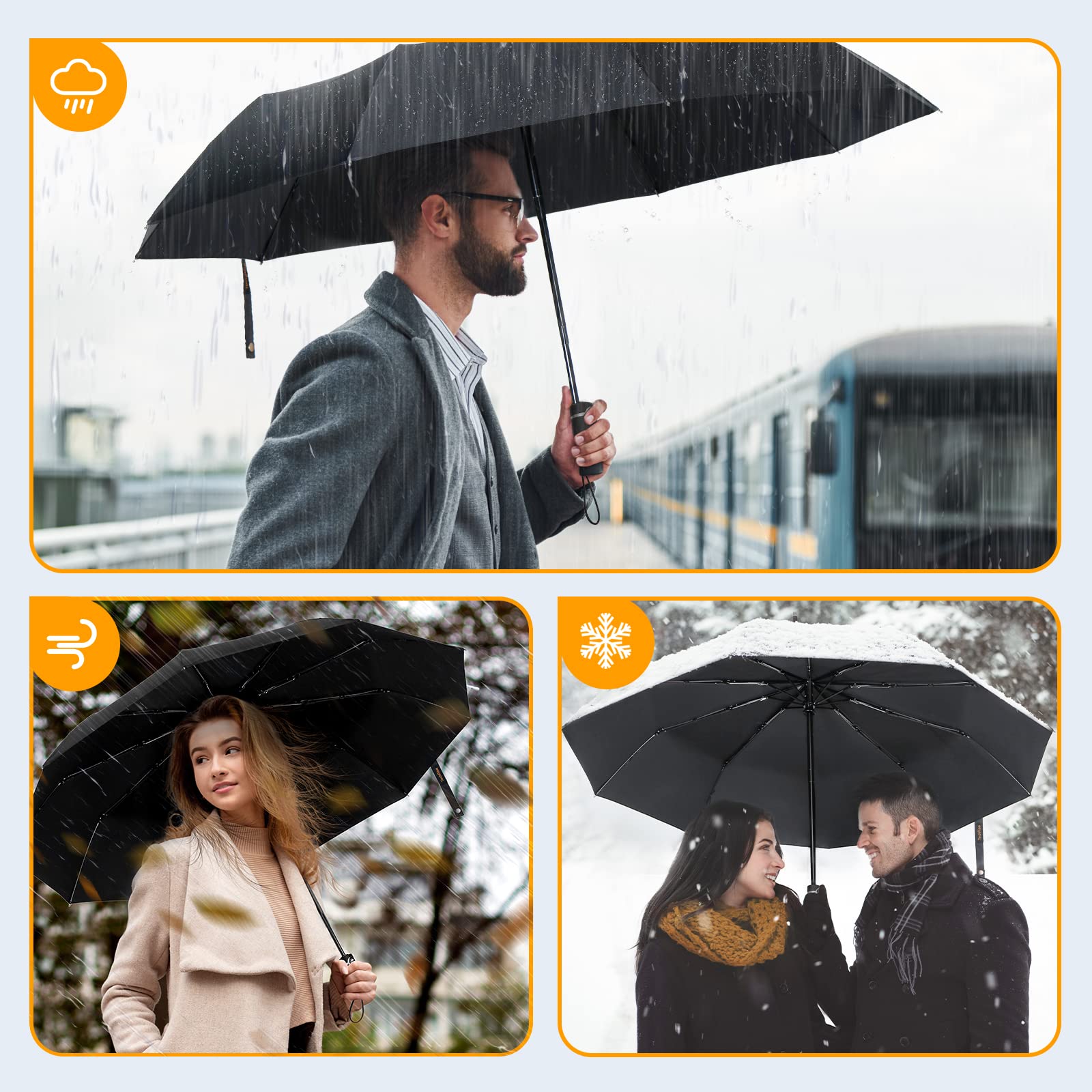 Large Windproof Umbrella, TechRise Wind Resistant Compact Travel Folding Umbrellas, 10 Ribs golf umbrella