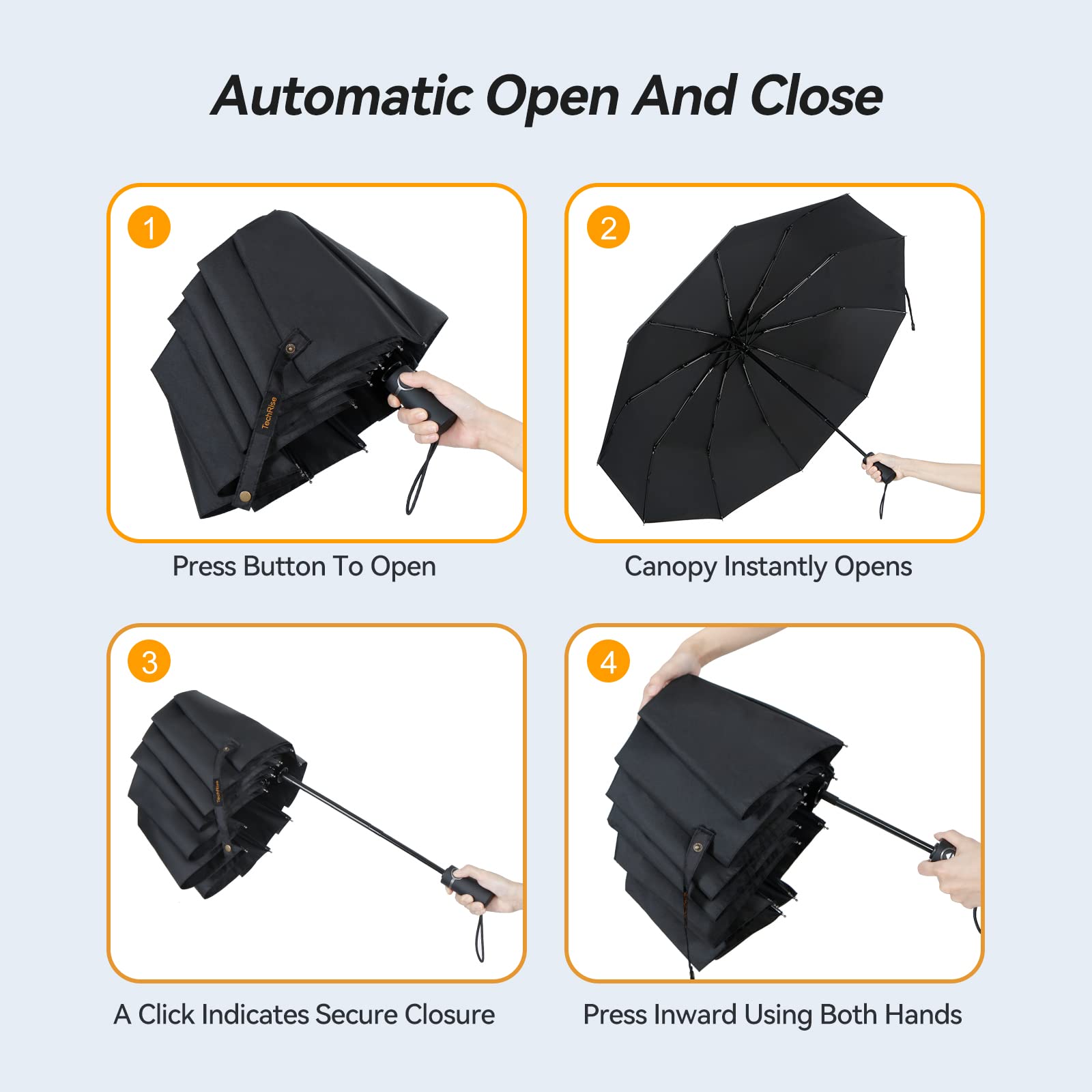 Large Windproof Umbrella, TechRise Wind Resistant Compact Travel Folding Umbrellas,  10 Ribs golf umbrella