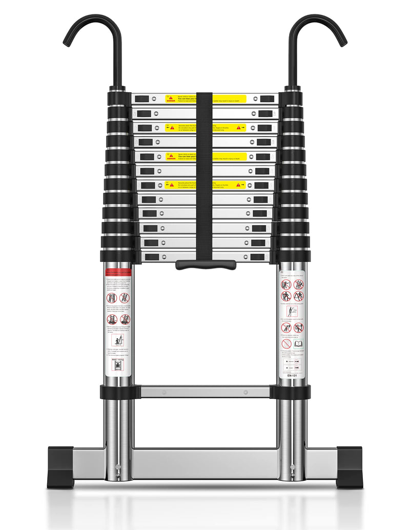 TECKNET Telescopic Ladder, Aluminium Extension Ladder with Stabilizer Bar, Max Load 150kg/330lbs