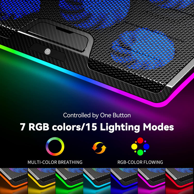 TECKNET RGB Gaming Cooling Pad 3 Adjustable Heights - Fits 12"-19" Laptops