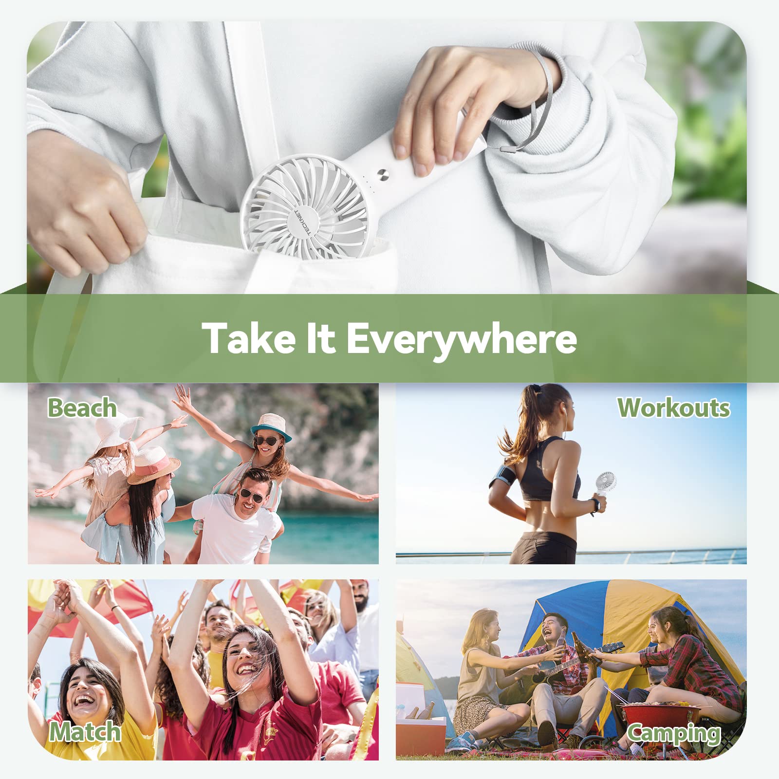 TECKNET Handheld Fan, 2-in-1 Mini Fan with Rechargeable 5200mAh Power Bank