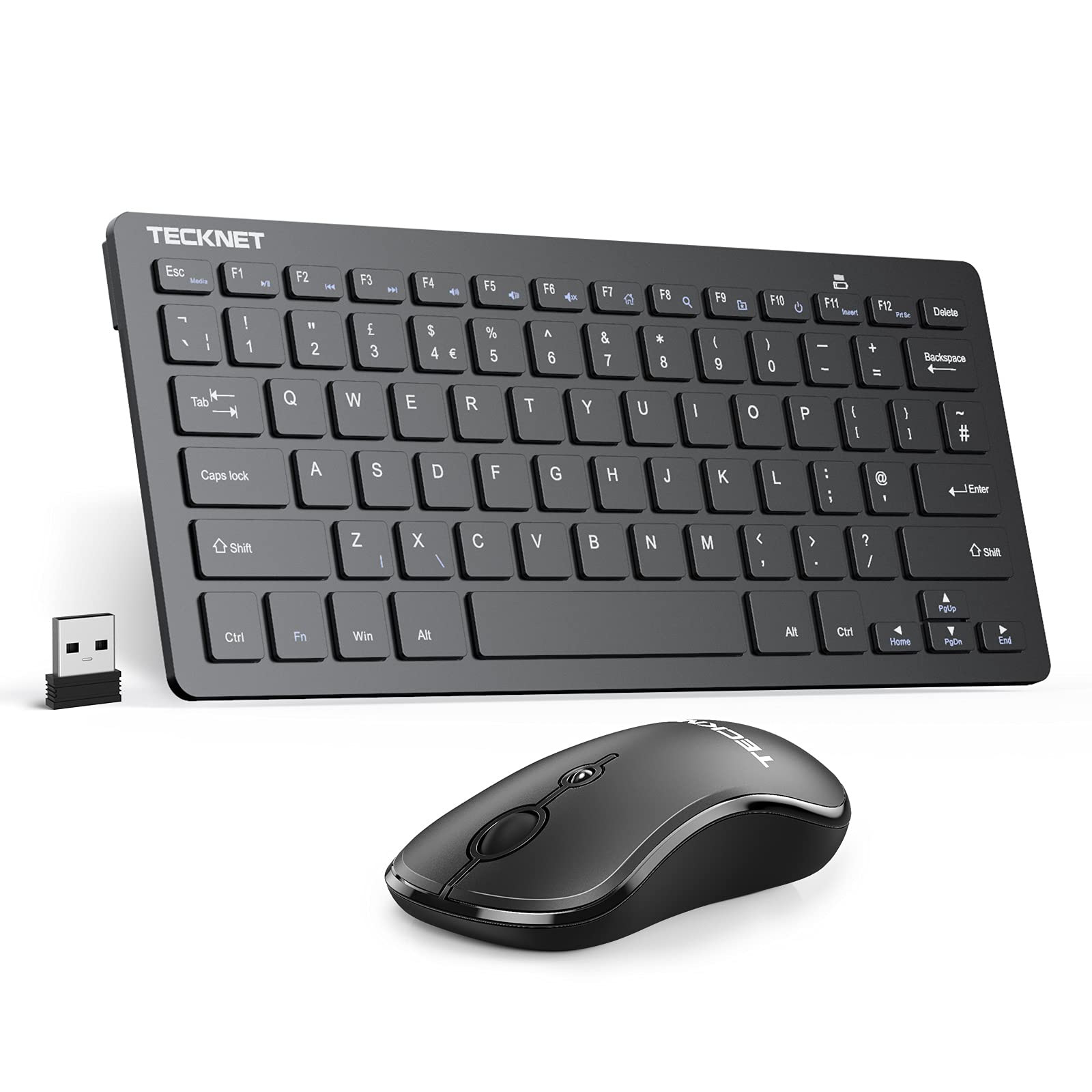 TECKNET Mini Wireless Keyboard and Mouse Set, 2.4G Cordless USB Keyboard and Silent Mouse