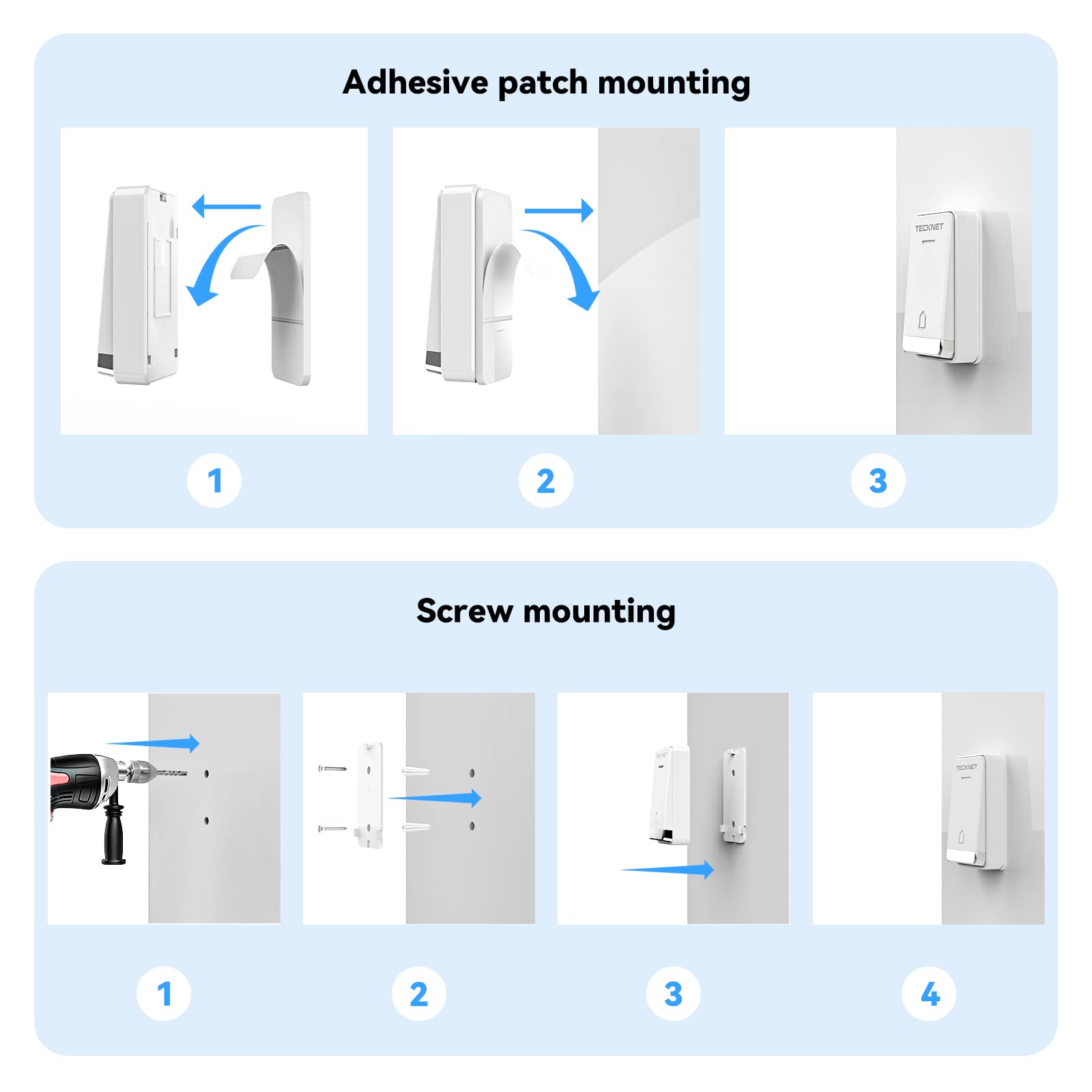 TECKNET Twin Self-Powered Wireless Doorbell Plug in Cordless Door Chime