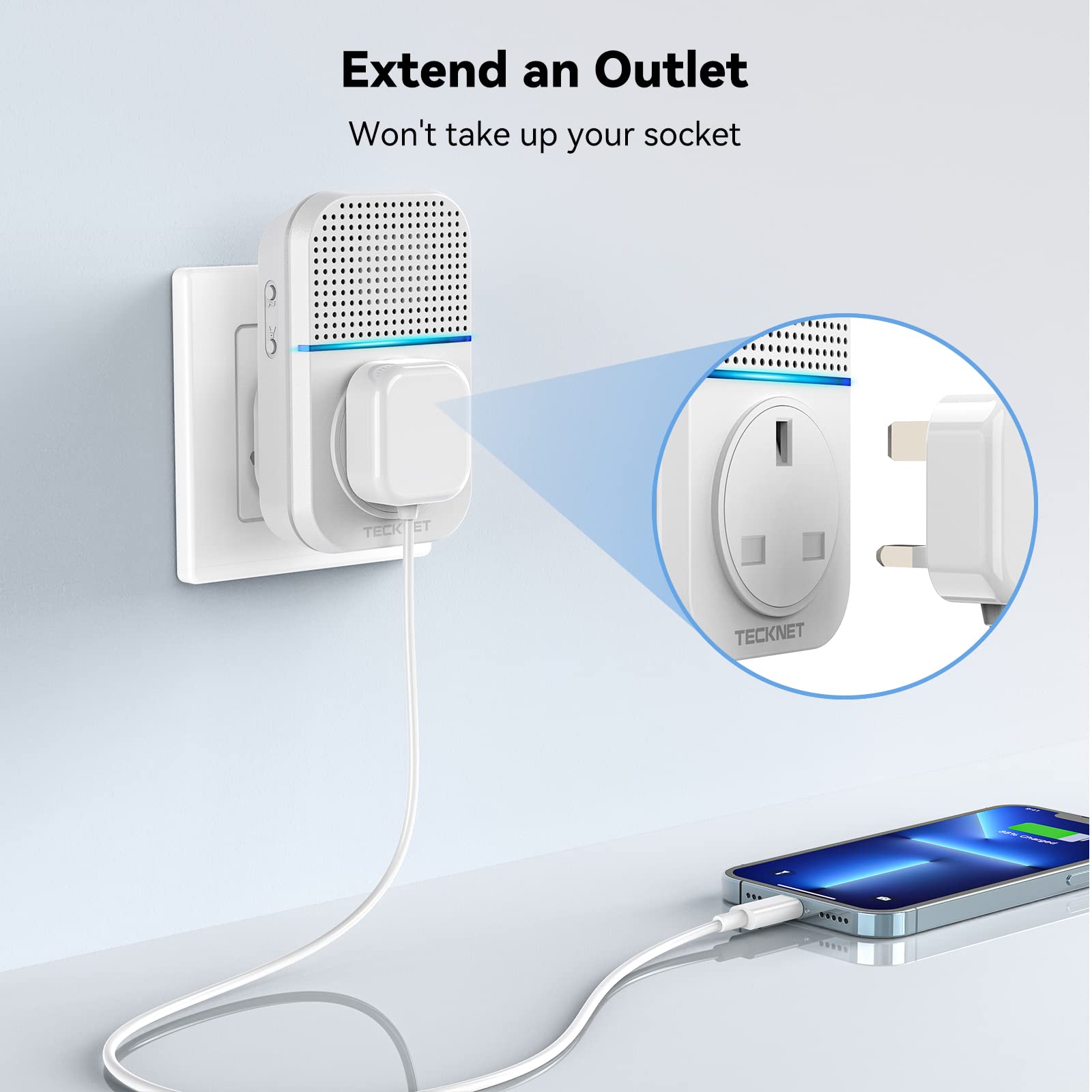 TECKNET Twin Self-Powered Wireless Doorbell Plug in Cordless Door Chime