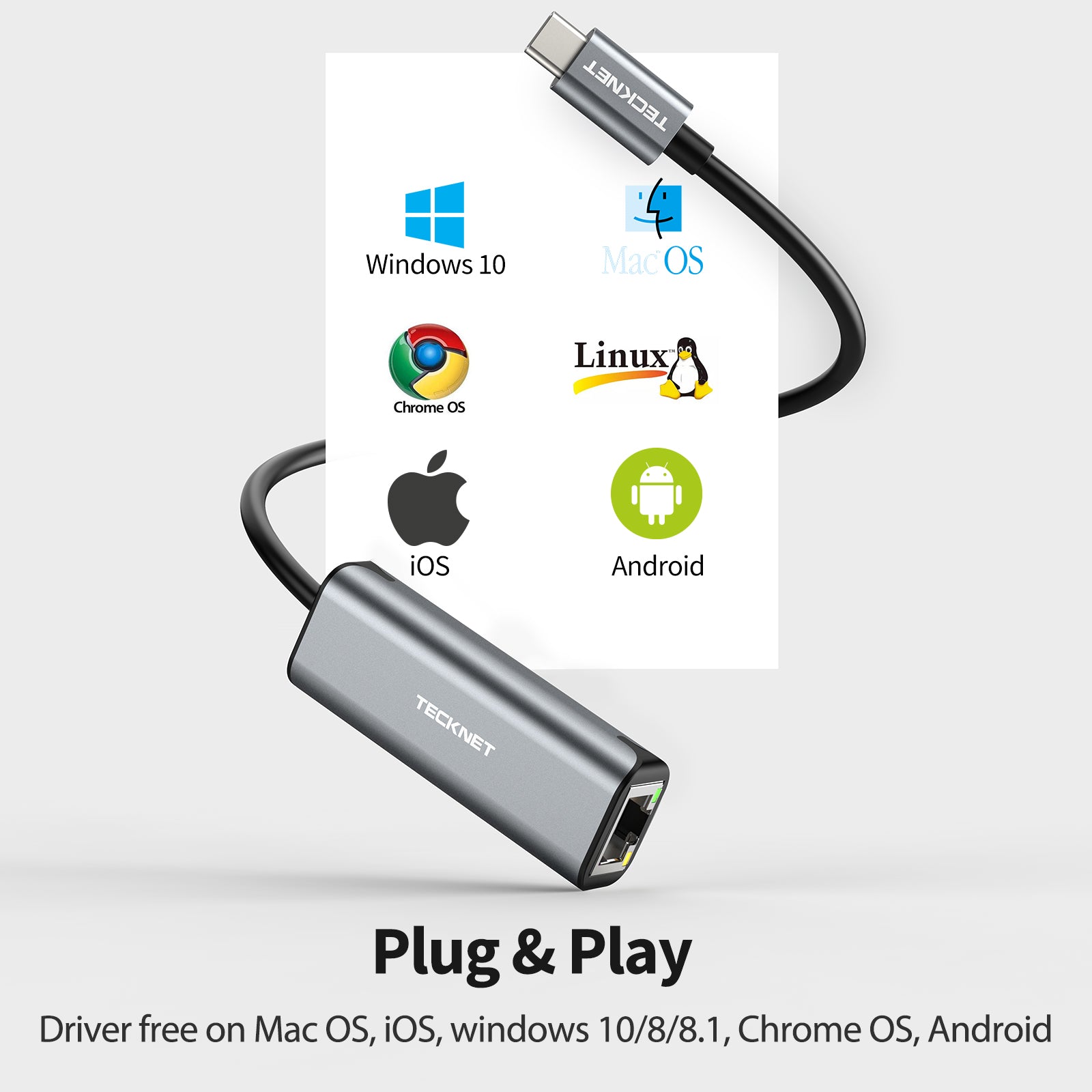 TECKNET USB C to Ethernet Adapter USB Type C to RJ45 10/100/1000Mbps Network LAN Wired Ethernet Adapter