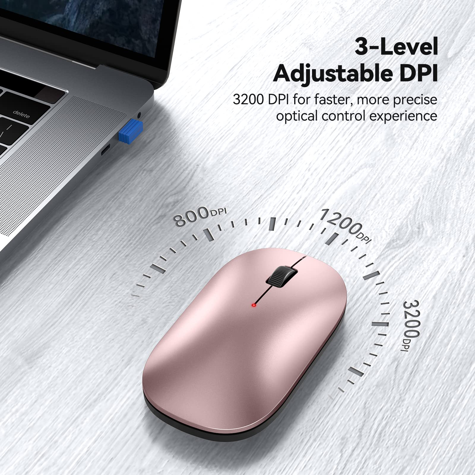 Wireless Mouse, TECKNET Computer Mouse with 3200 DPI, USB Silent Slim Cordless Mice