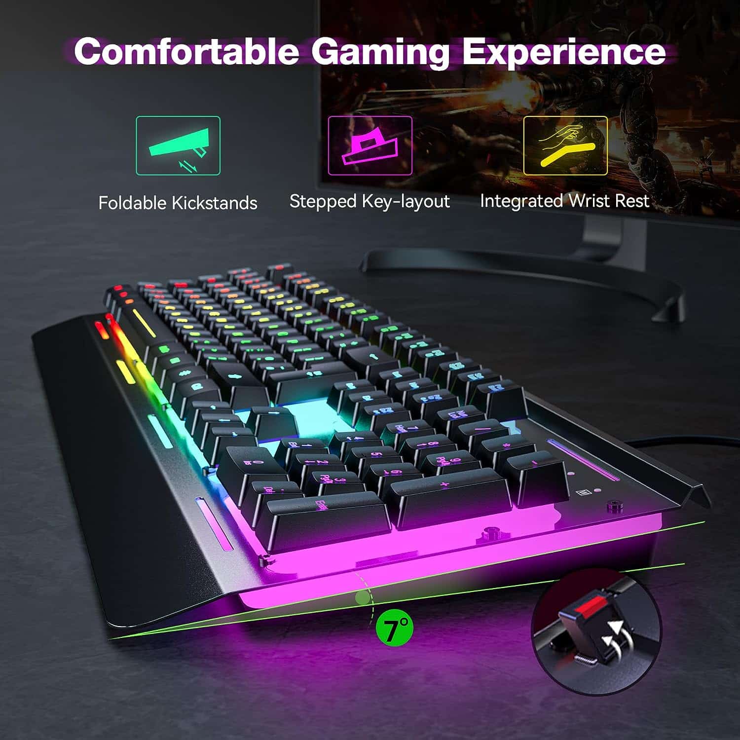TECKNET RGB Gaming Keyboard, 105 Keys All-Metal Panel, 15 LED RGB Colo