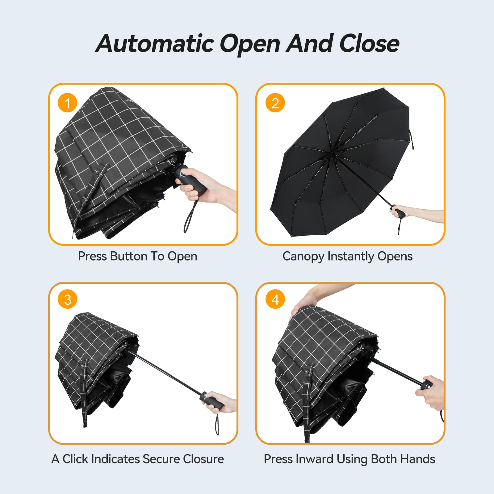 TechRise Large Windproof Umbrella, Wind Resistant Compact Automatic Folding Umbrellas 10 Ribs