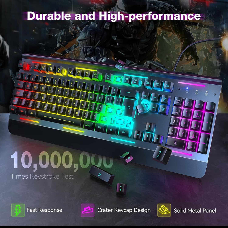 TECKNET RGB Gaming Keyboard, 105 Keys All-Metal Panel, 15 LED RGB Color Modes