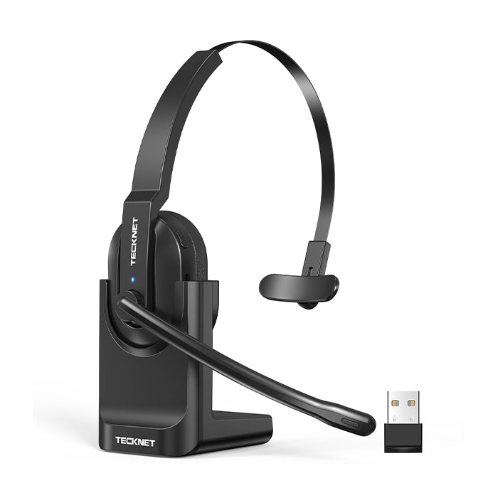 TECKNET Bluetooth Headset, Wireless Headset with Microphone Noise Cancelling & USB A Dongle