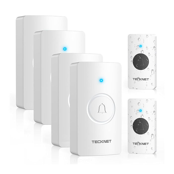 TECKNET Wireless Doorbell with 2 Push Buttons & 4 Receivers