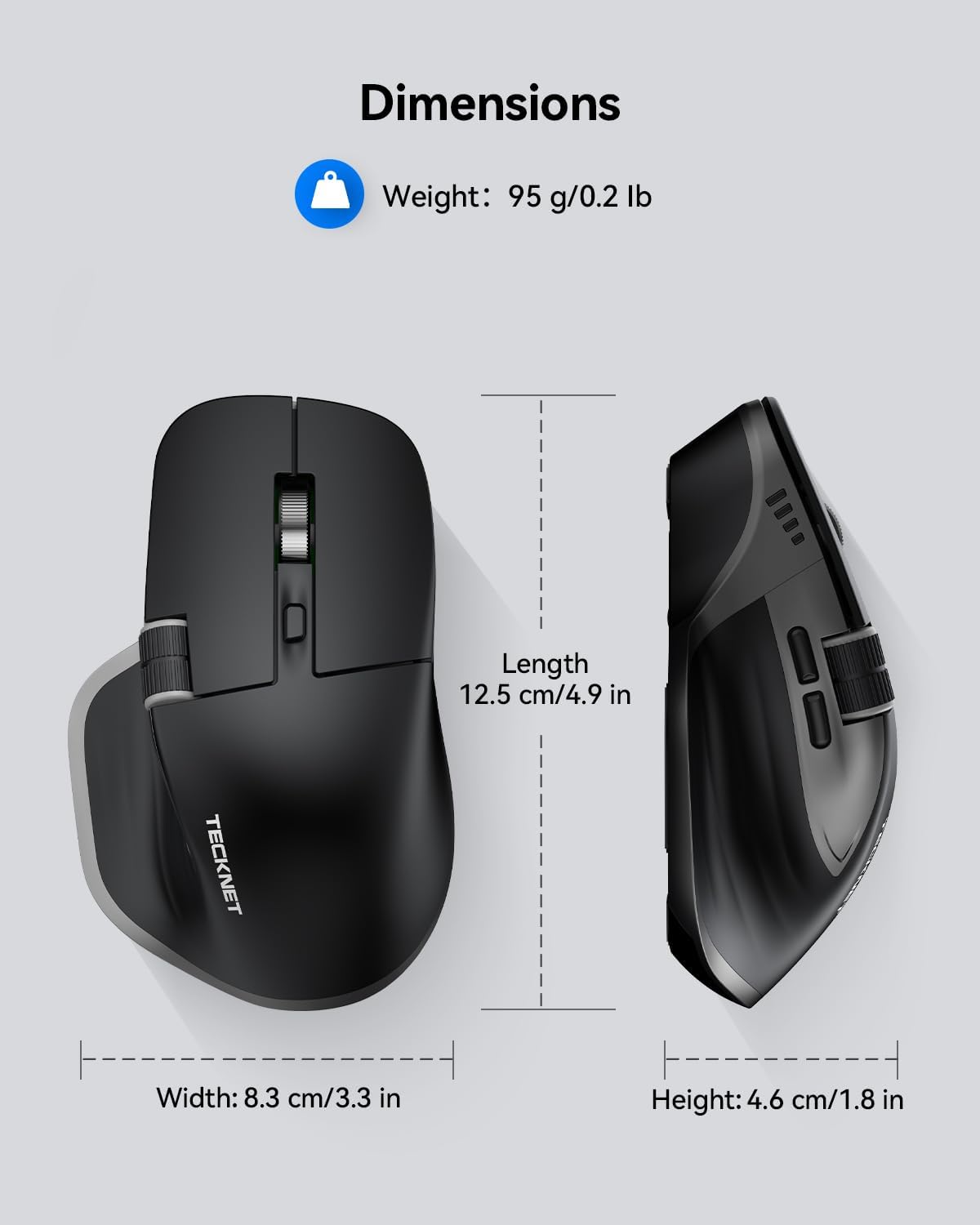 TECKNET Bluetooth Mouse, Wireless Mouse with Thumb Scroll