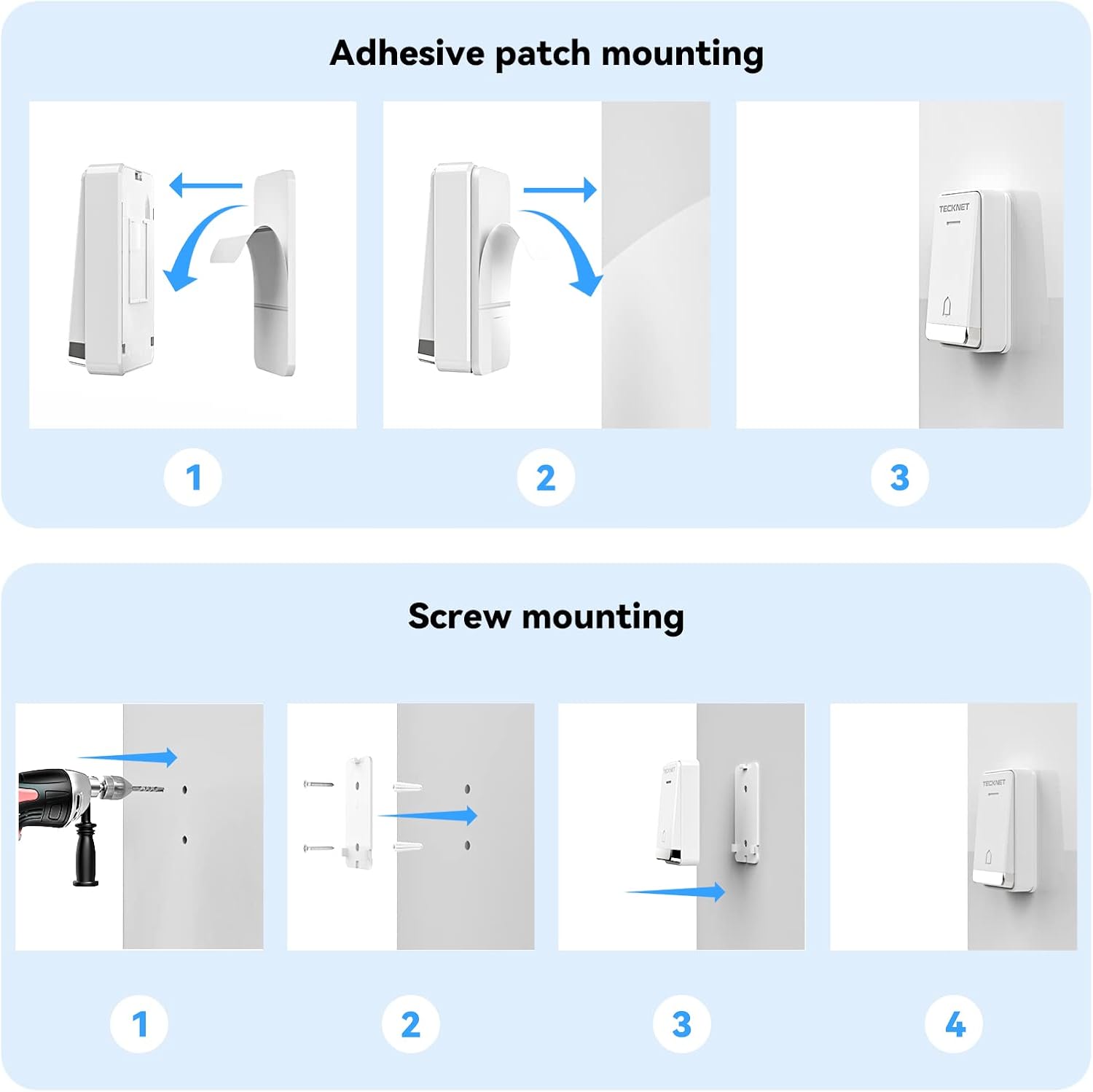 TECKNET Plug-in Wireless Doorbell, 4 Receivers 2 Transmitters