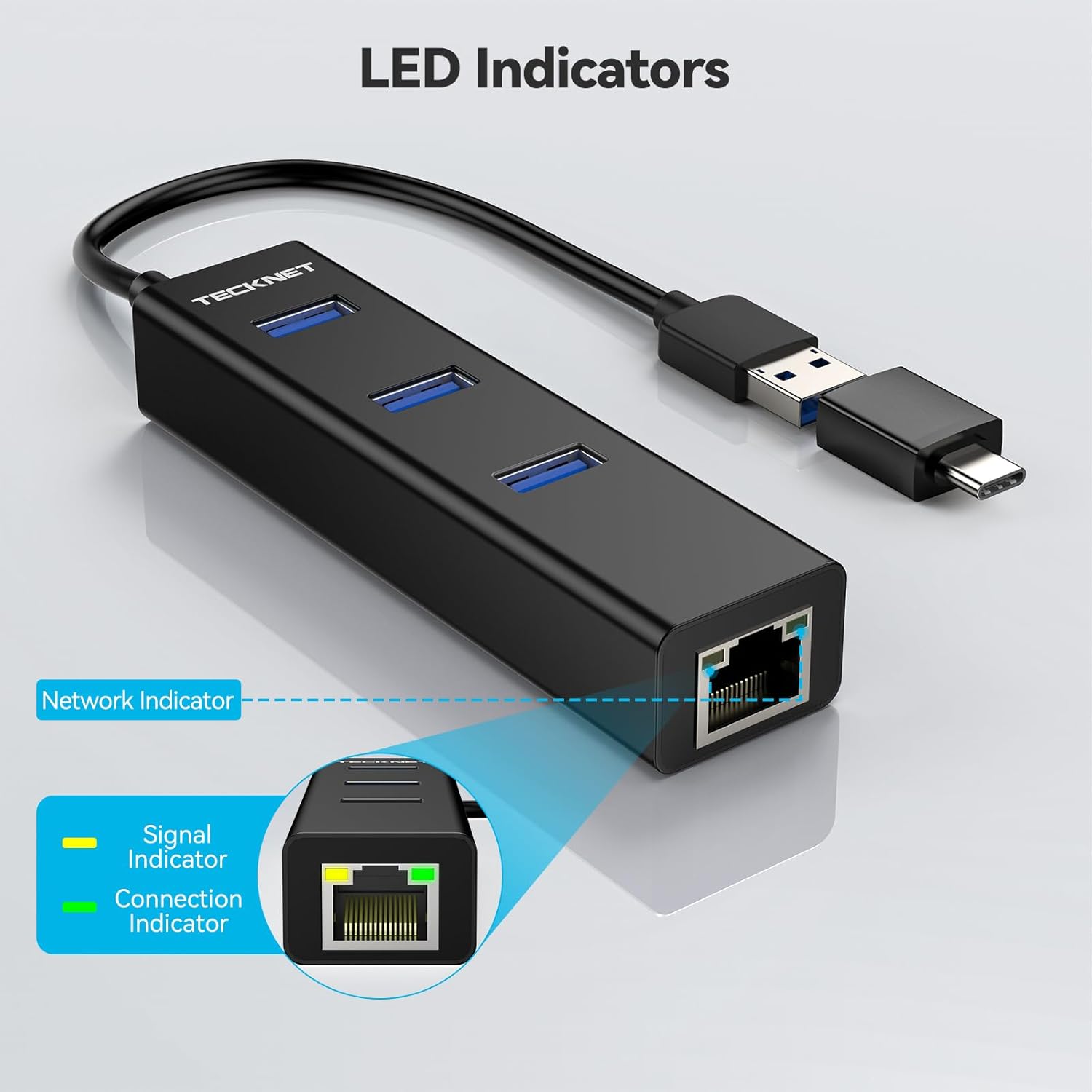 TECKNET USB C Hub, Aluminum 3 Port USB Hub 3.0, 4 in 1 USB Splitter