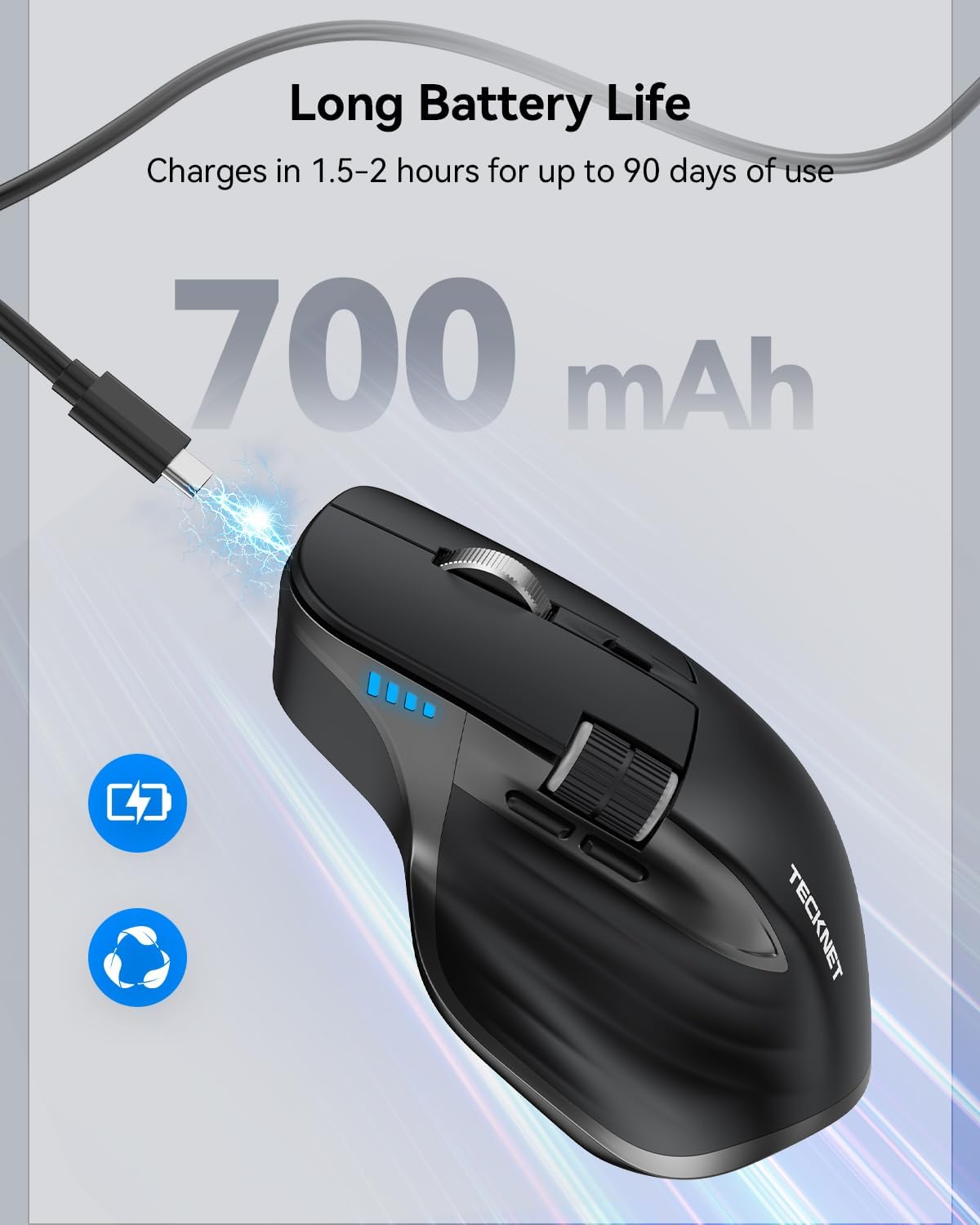 TECKNET Bluetooth Mouse, Wireless Mouse with Thumb Scroll