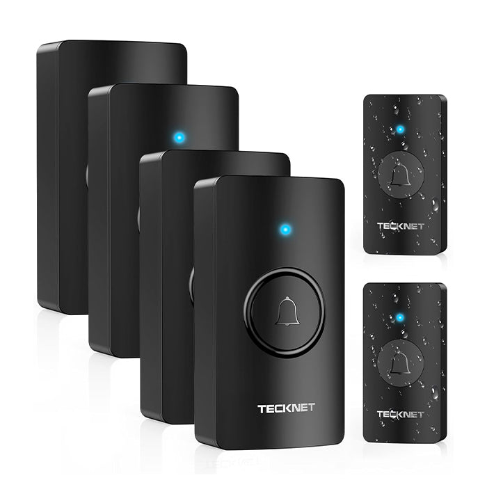 TECKNET Wireless Doorbell with 2 Push Buttons & 4 Receivers