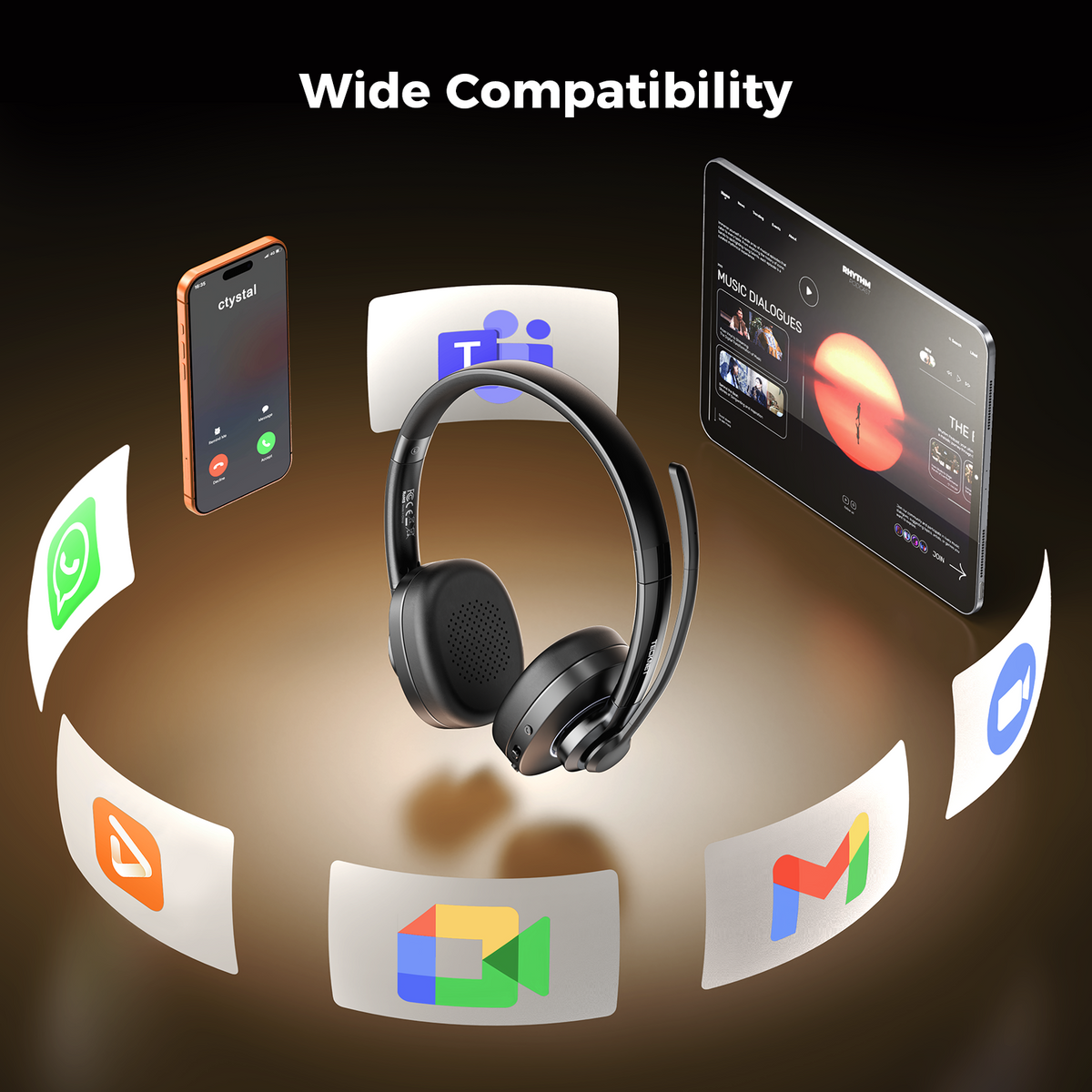 TECKNET Bluetooth Headset with AI Noise Cancellation, Bluetooth 6.0, USB-A, 50H Playtime, Mute & Mic, Wireless On-Ear Headphones