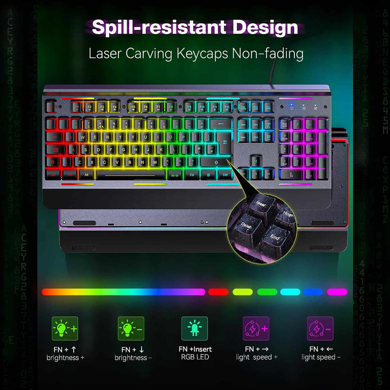 TECKNET RGB Gaming Keyboard, 105 Keys All-Metal Panel, 15 LED RGB Color Modes