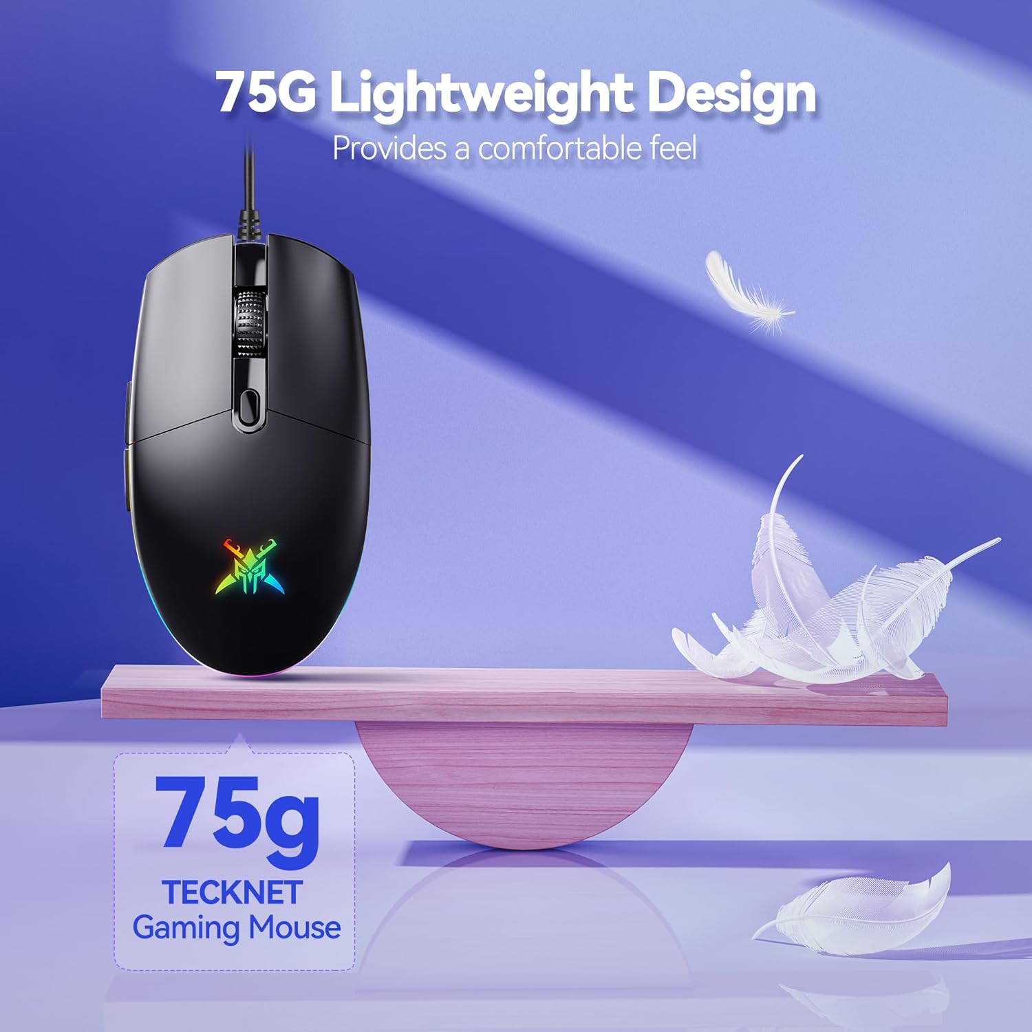 TECKNET Gaming Mouse Wired – RGB Mouse with 6 Programmable Buttons, 8000 DPI