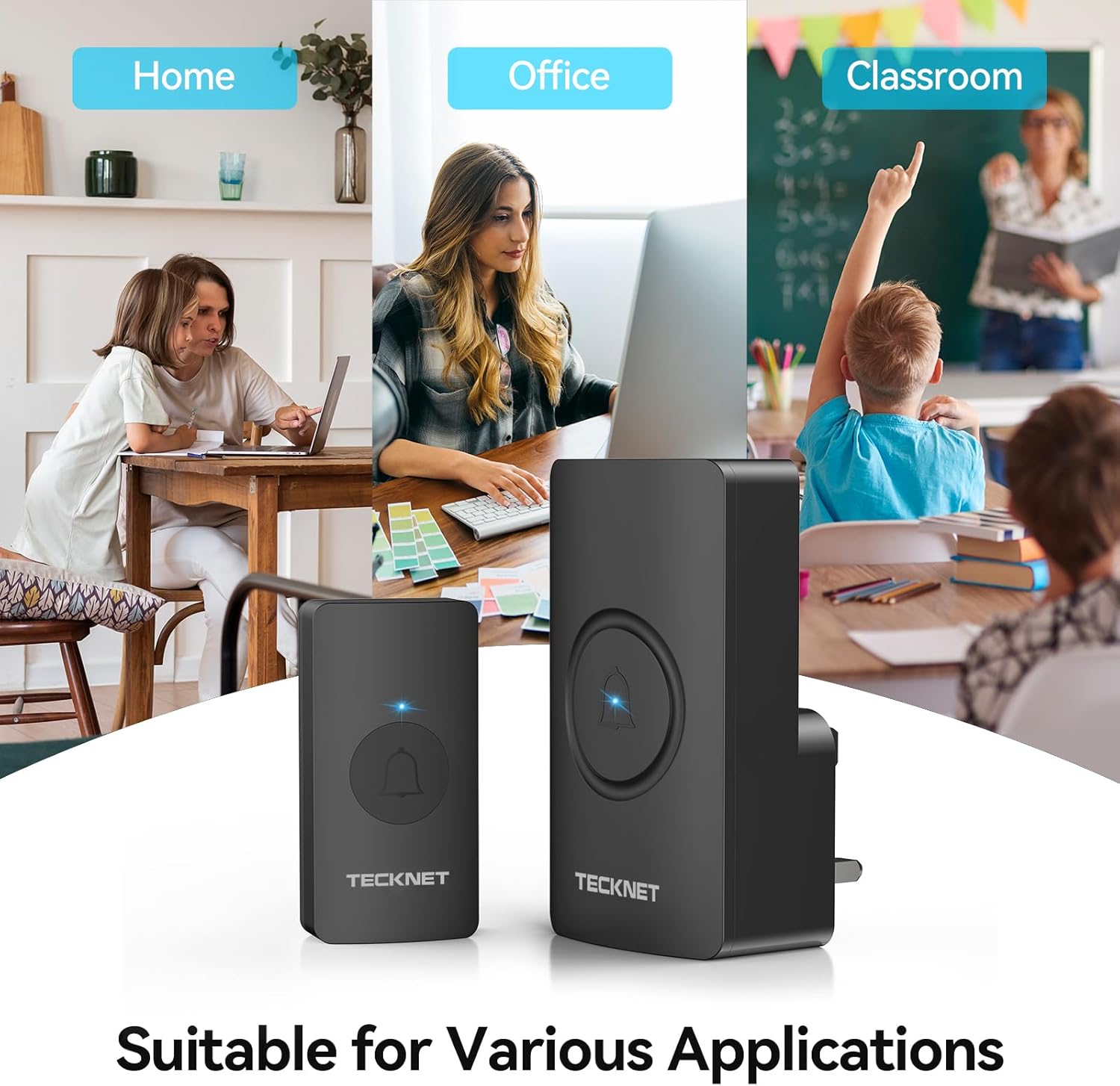 TECKNET Wireless Doorbell, Plug in Door Bells Cordless IP65 Waterproof Door Chime