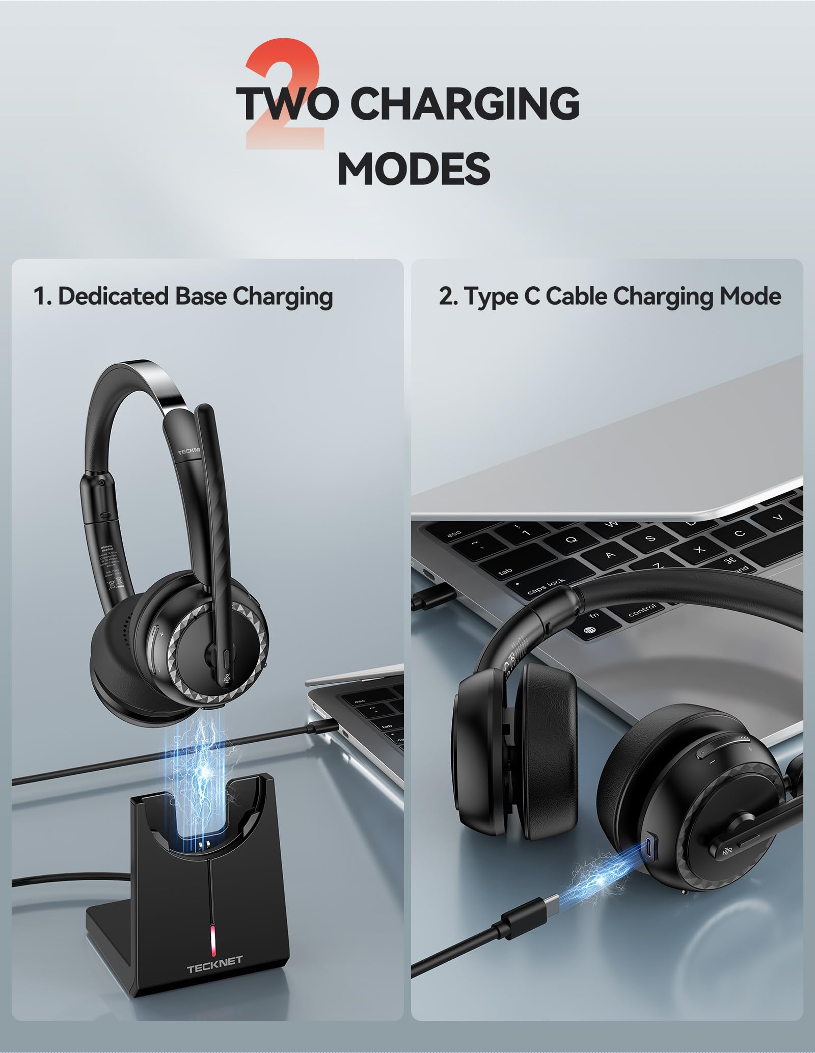TECKNET Wireless Headset, 5.3 Bluetooth Headset with Noise Cancelling Mic