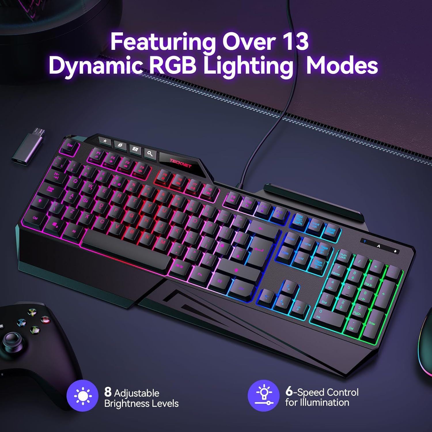 TECKNET Wired Gaming Keyboard, 26-Key Anti-Ghosting RGB Keyboard