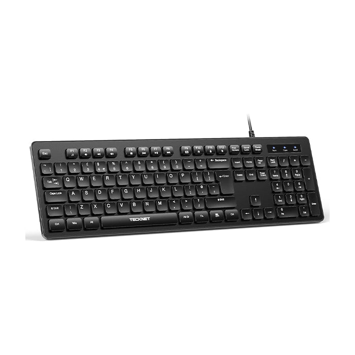 TECKNET Wired USB Keyboard, Full-Size Silent Office Keyboard with Numeric Keypad