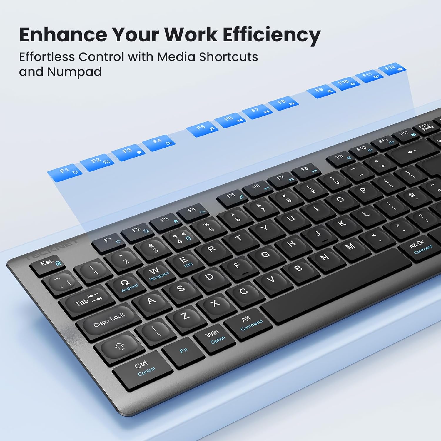 TECKNET Wireless Keyboard, Rechargeable 2.4GHz Silent Keyboard