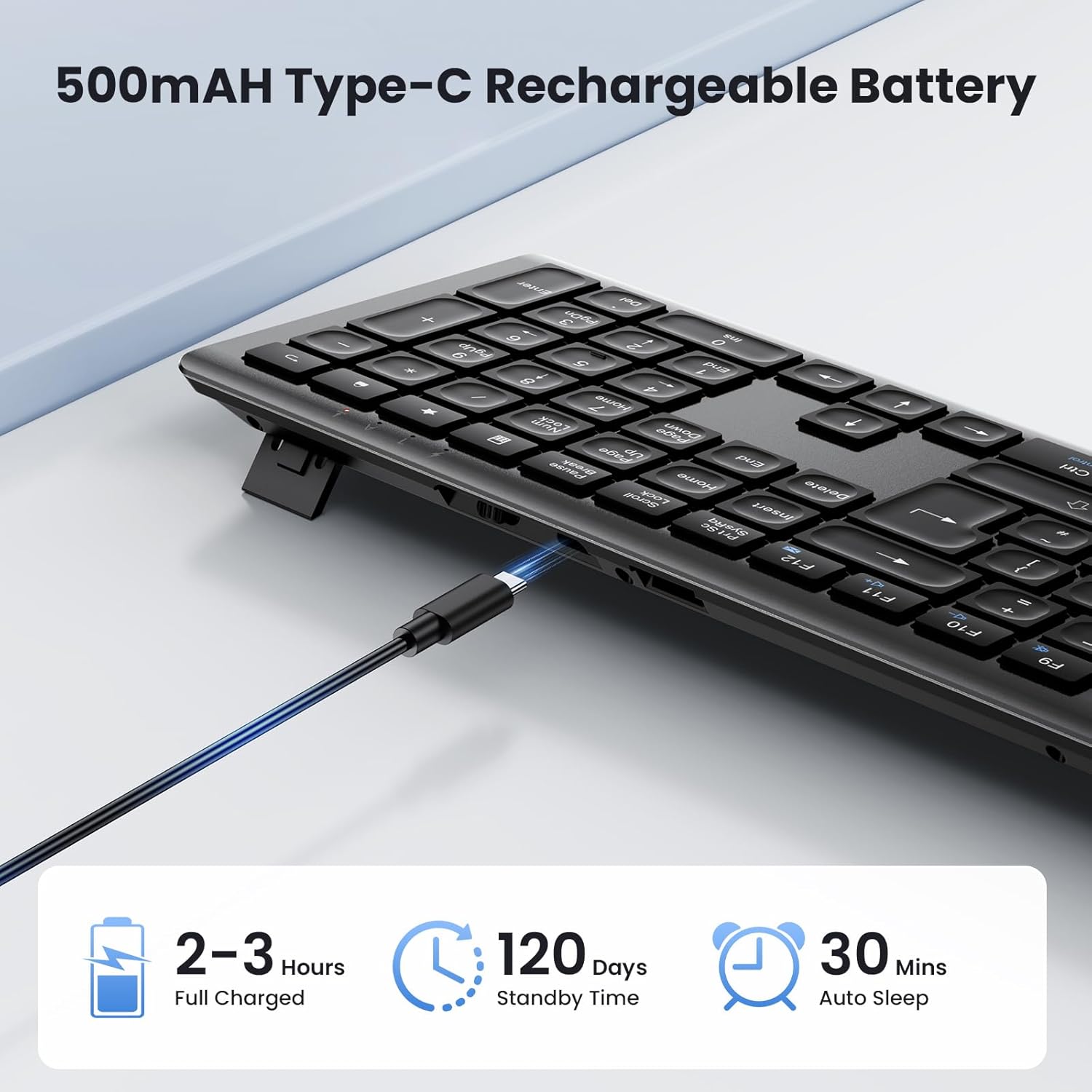 TECKNET Wireless Keyboard, Rechargeable 2.4GHz Silent Keyboard