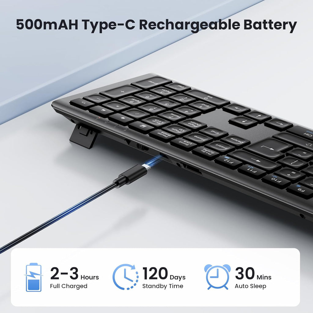 TECKNET Wireless Keyboard, Rechargeable 2.4GHz Silent Keyboard