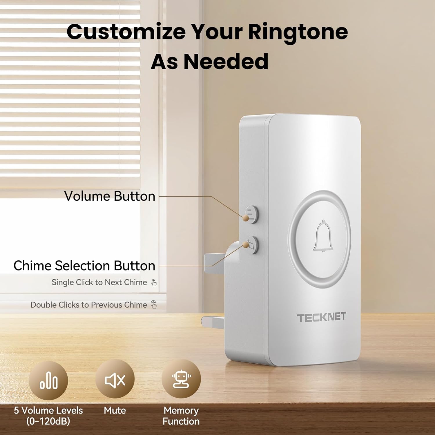 TECKNET Wireless Doorbell with 2 Receivers