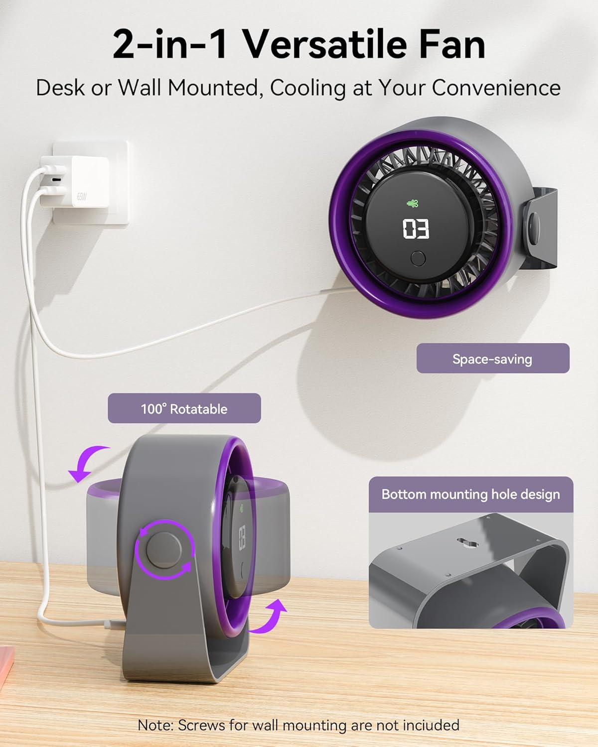 VOXON Small Personal Table Fan with 4 Speeds