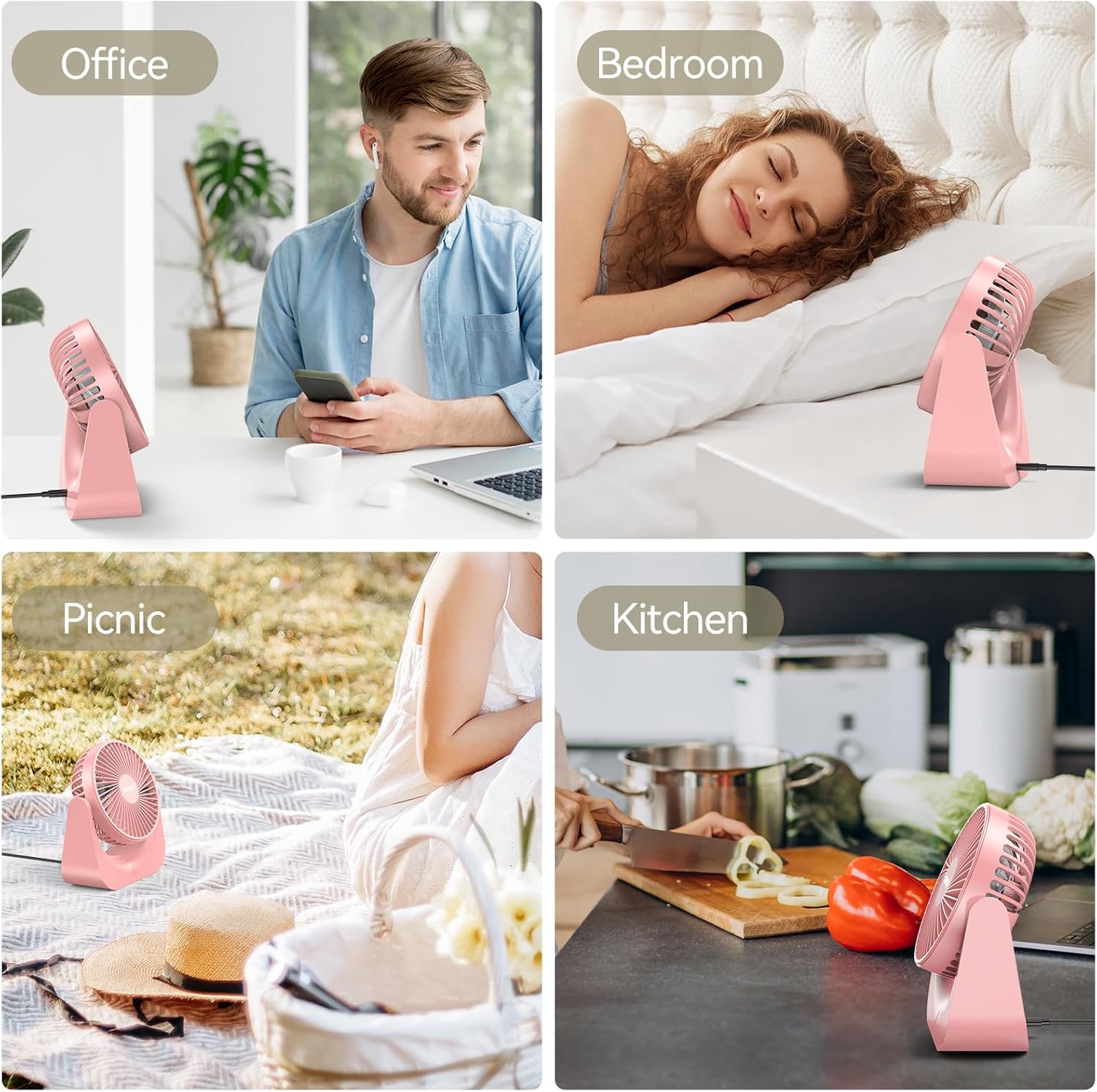 VOXON Small to Medium Pink Table Fan with 5 Speeds