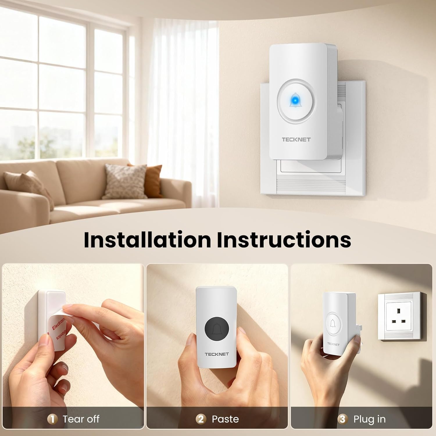 TECKNET Wireless Doorbell with 2 Receivers