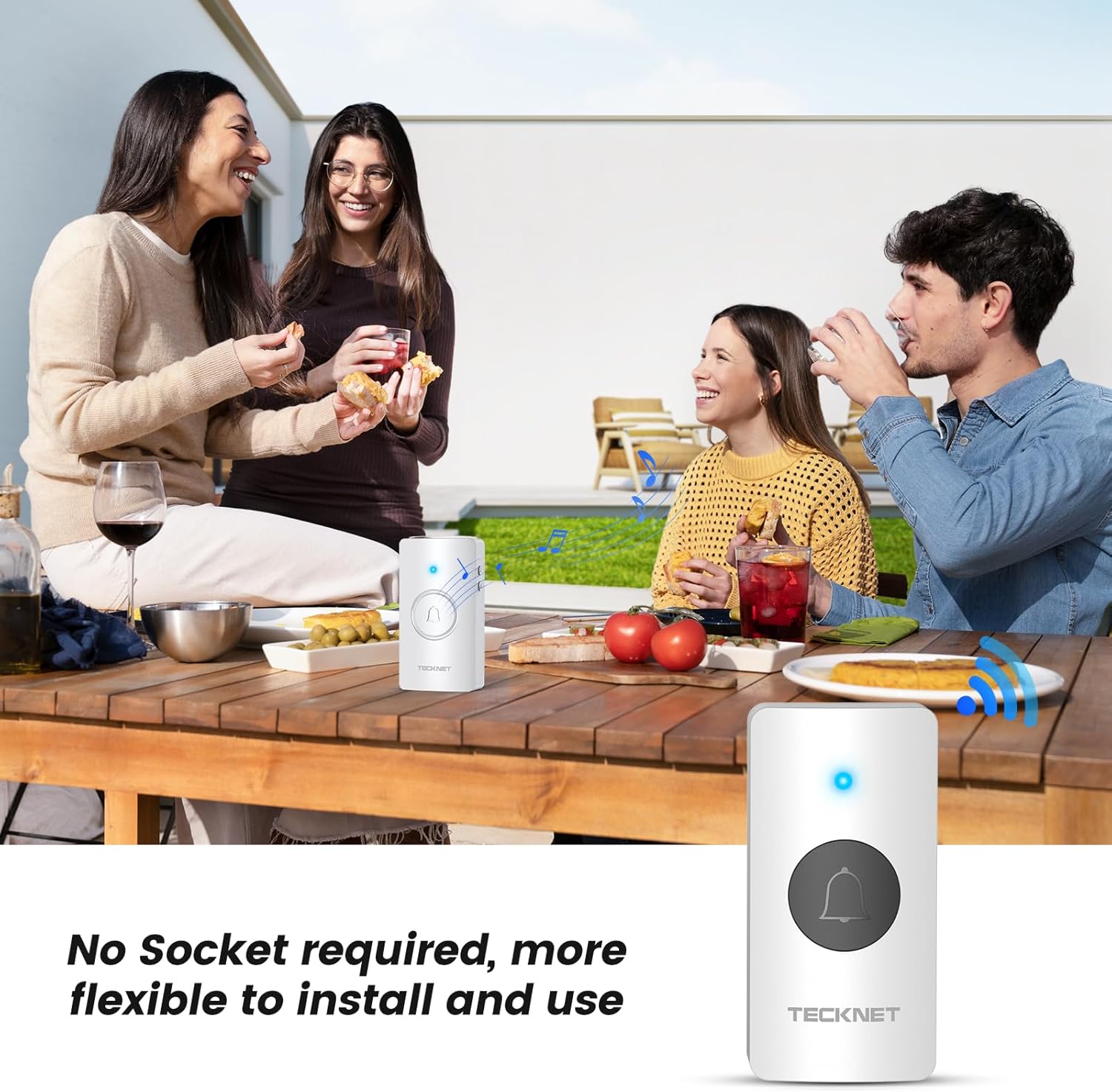 TECKNET Wireless Doorbell with 2 Push Buttons & 4 Receivers