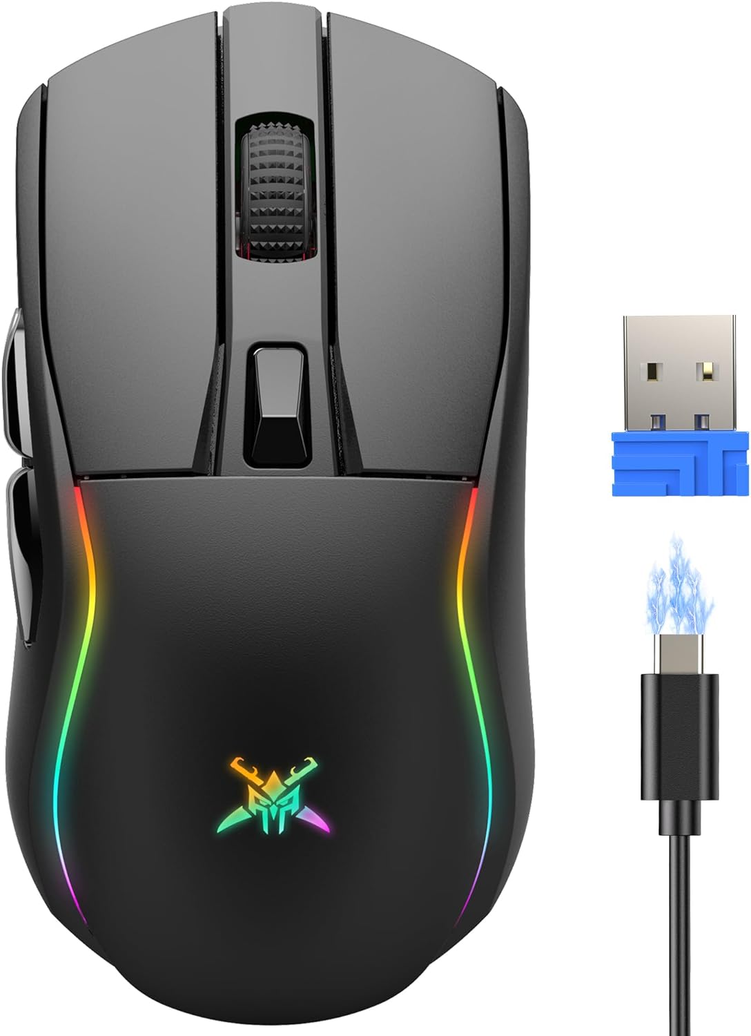 TECKNET Wireless Gaming Mouse with Tripe-Mode 2.4GHz / USB C/Bluetooth Mouse Up to 24,000DPI
