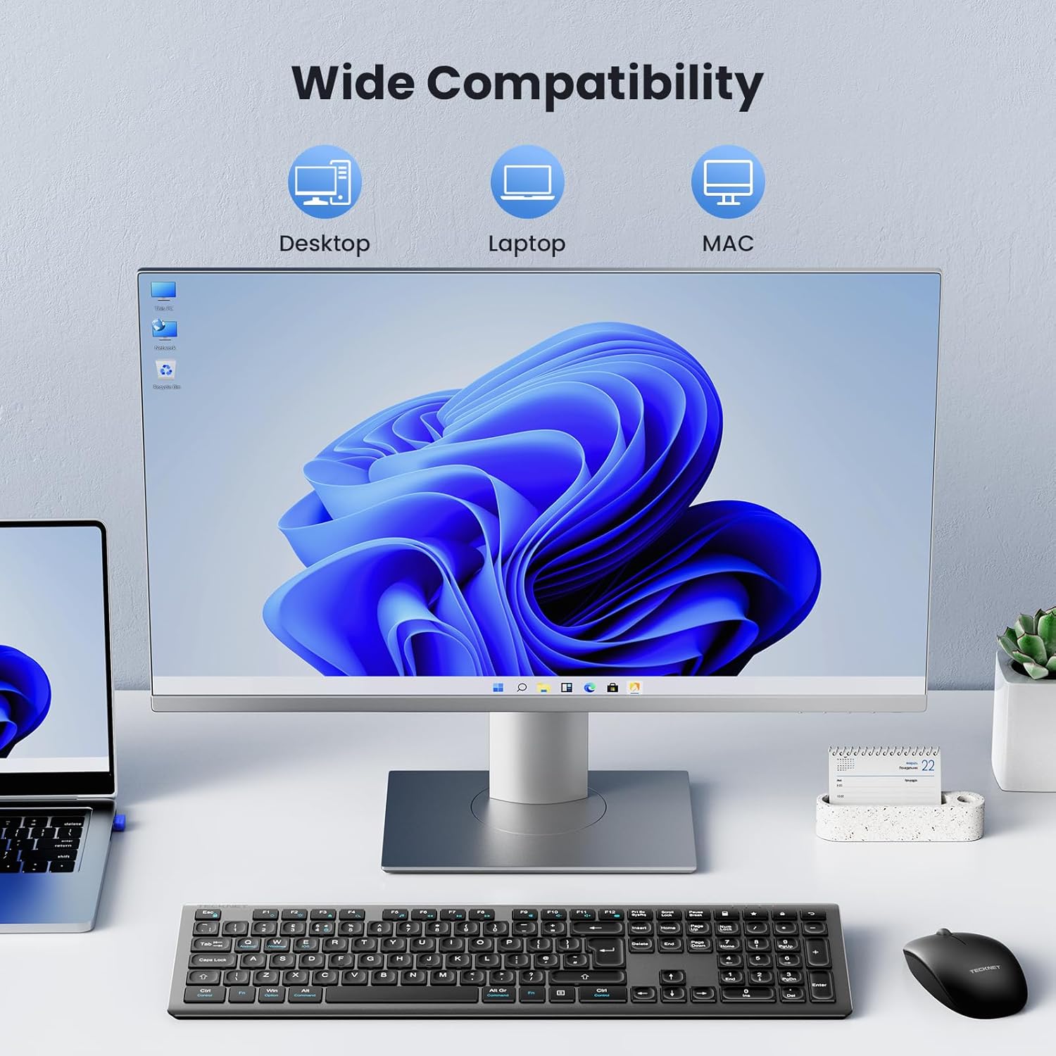 TECKNET Wireless Keyboard, Rechargeable 2.4GHz Silent Keyboard