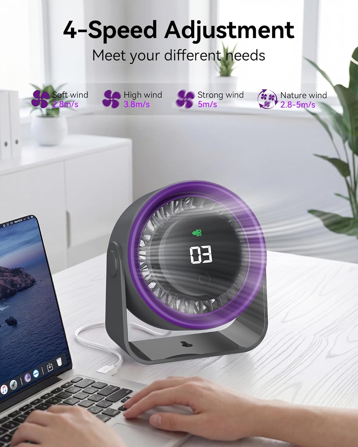 VOXON Small Personal Table Fan with 4 Speeds