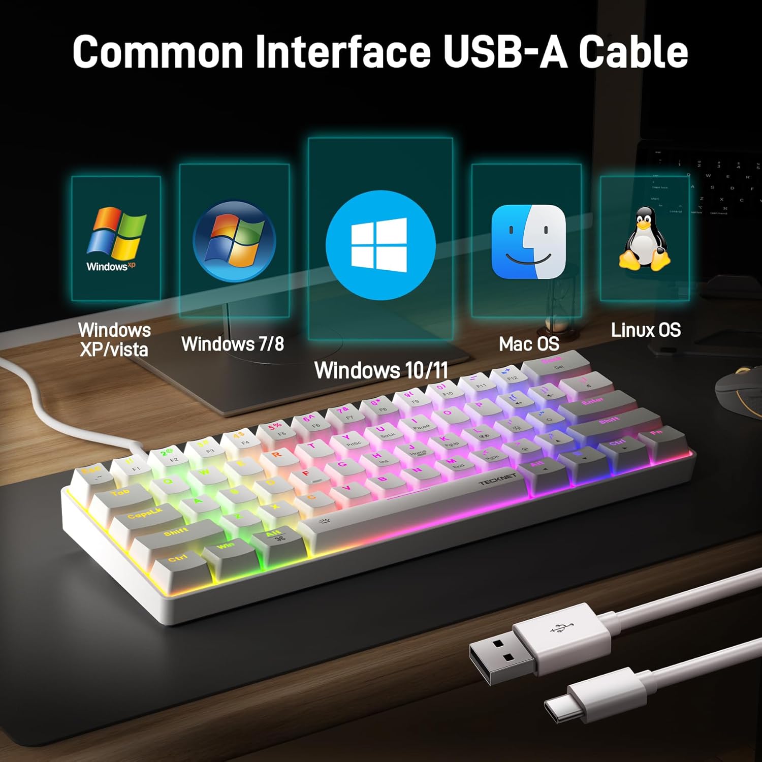 TECKNET 60% Mechanical Gaming Keyboard-RGB Backlit,Ultra Compact Mini 61 Keys