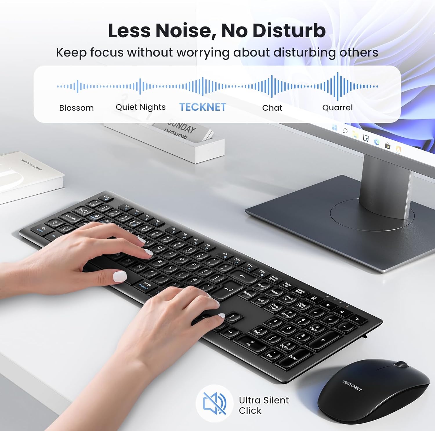 TECKNET Wireless Keyboard, Rechargeable 2.4GHz Silent Keyboard