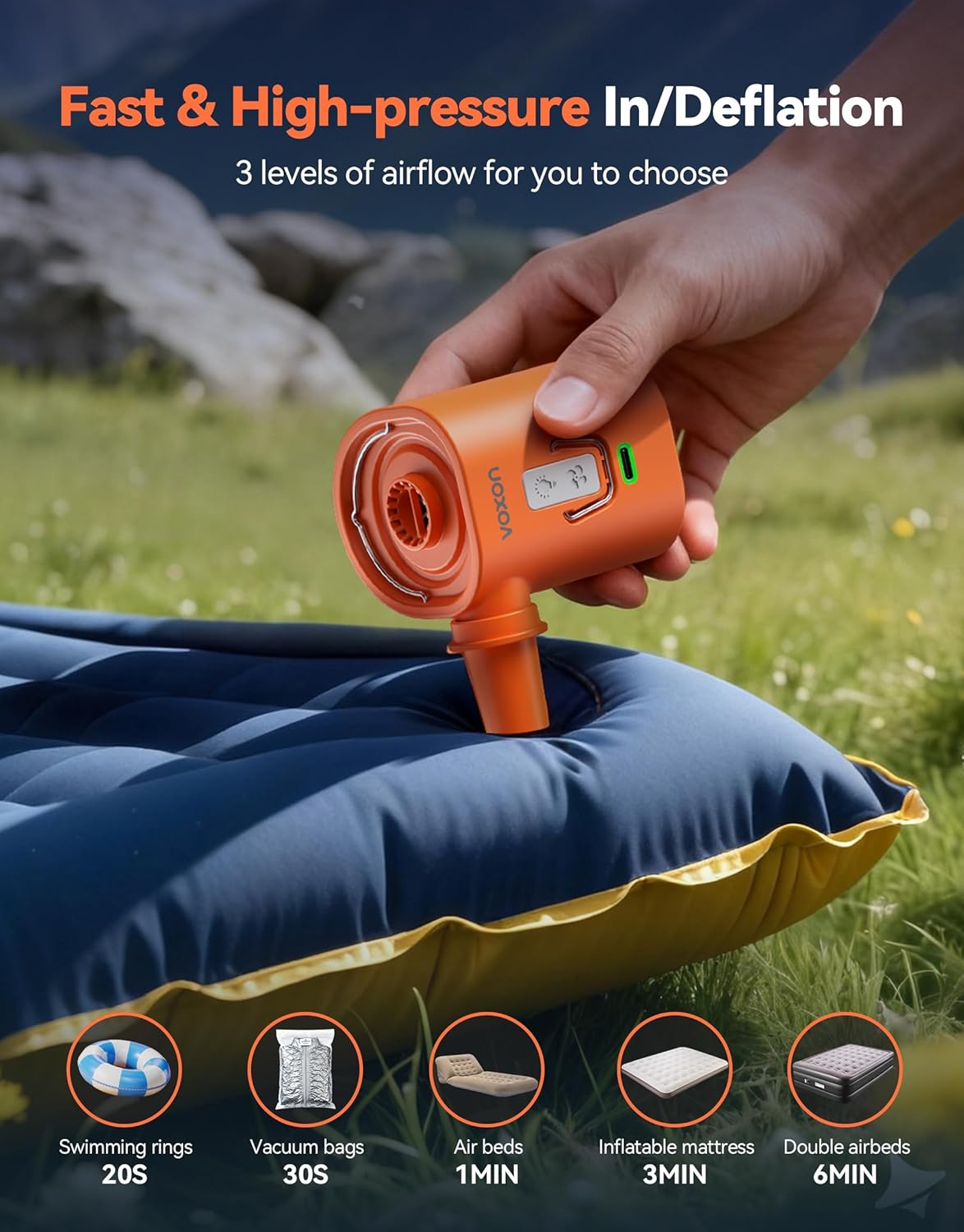 VOXON Portable Electric Pump with Camping Light