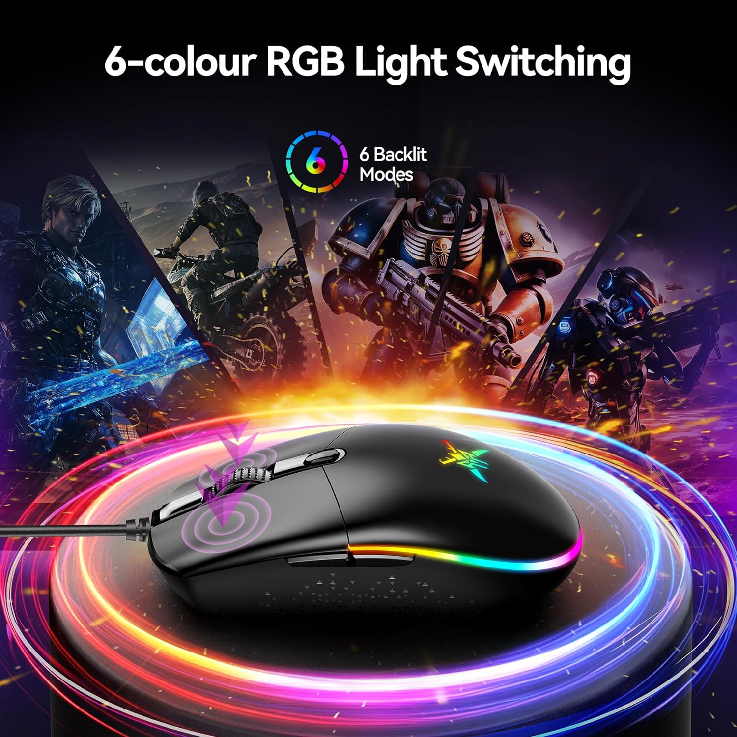 TECKNET Gaming Mouse Wired – RGB Mouse with 6 Programmable Buttons, 8000 DPI