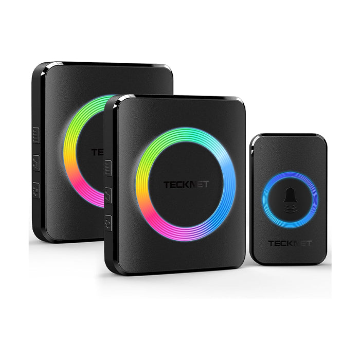 TECKNET Wireless Doorbell with 2 Receivers, 1300ft Long Range IP65 Waterproof Door Bells Wireless Cordless