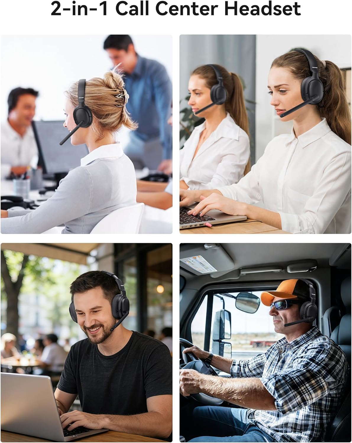 TECKNET Mono/Stereo 2-in-1 Wireless Bluetooth Headphones with Microphone