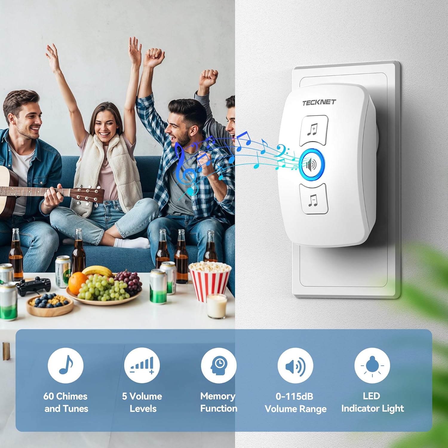 TECKNET Plug in Wireless Doorbell with 2 Receivers