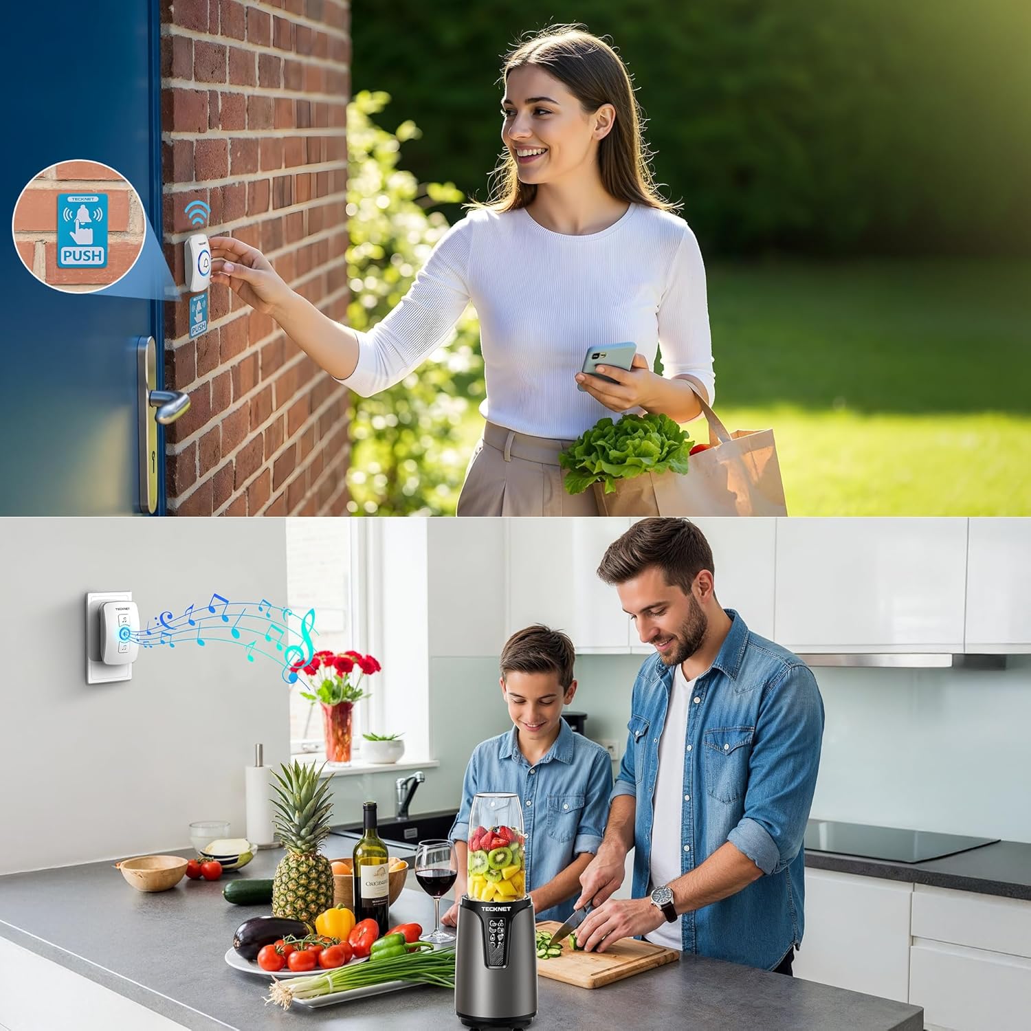 TECKNET Plug in Wireless Doorbell with 2 Receivers