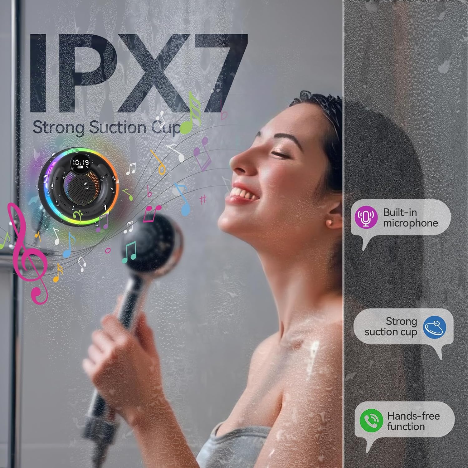 TECKNET Bluetooth Shower Speaker, IPX7 Waterproof with 360° Stereo Sound