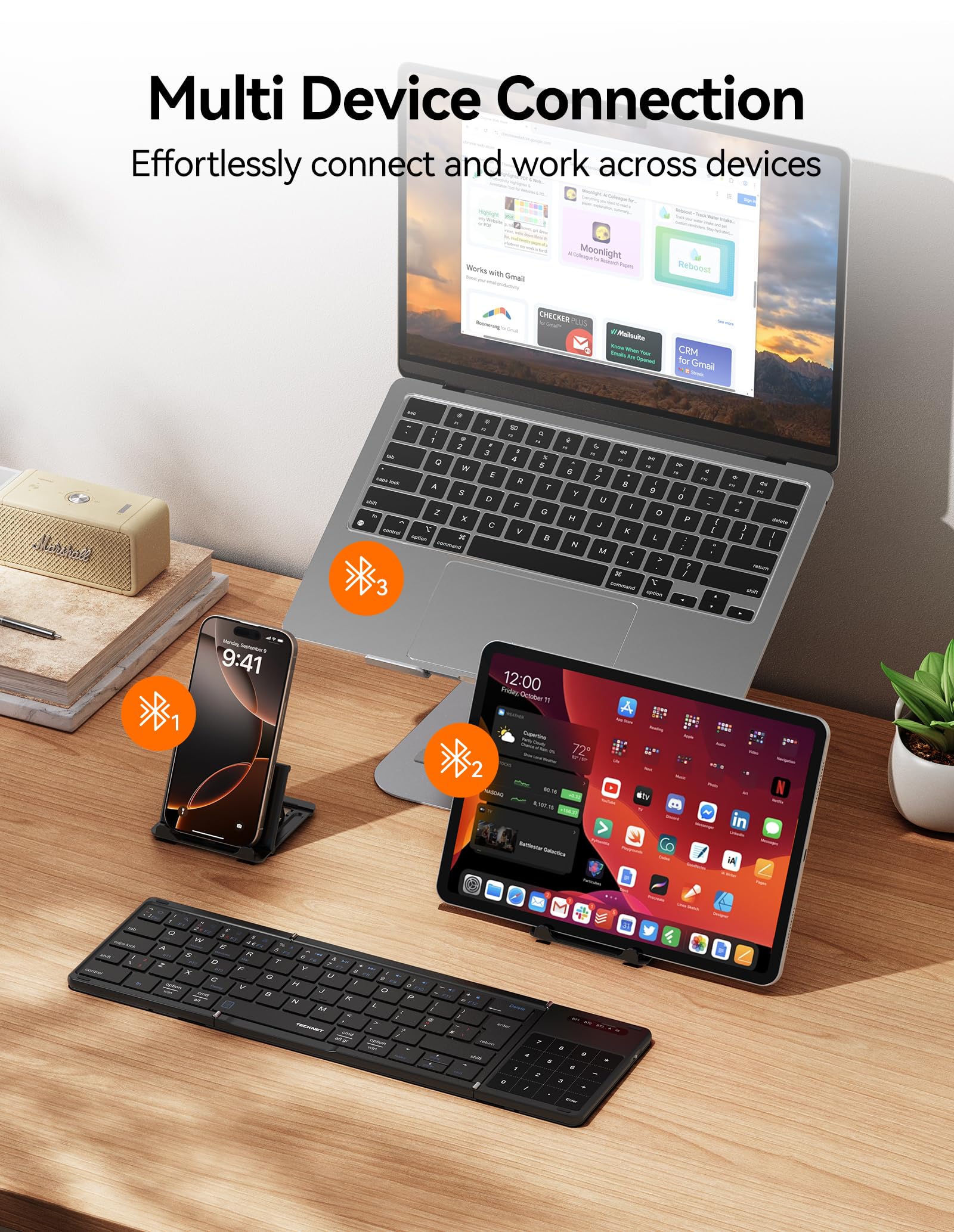 TECKNET Foldable Bluetooth Keyboard with Touchpad